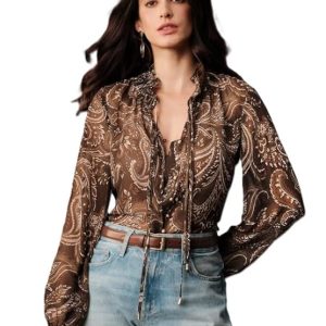 Women Shirt ||Women Top || Cecily Paisley-Trim Button-Front Shirt (S-01-04)