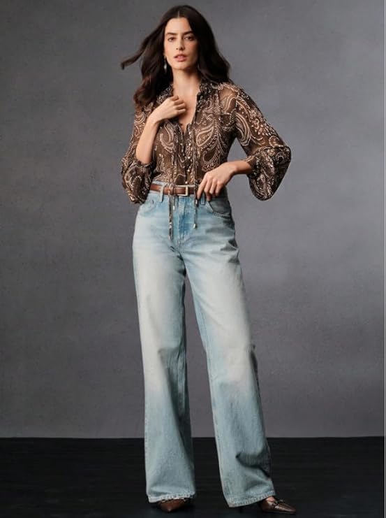 Women Shirt ||Women Top || Cecily Paisley-Trim Button-Front Shirt (S-01-04) - Image 2