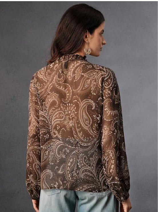 Women Shirt ||Women Top || Cecily Paisley-Trim Button-Front Shirt (S-01-04) - Image 3